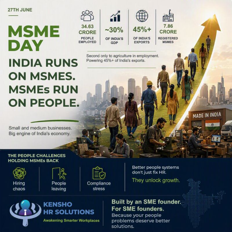 MSME Day infographic: India runs on MSMEs, MSMEs run on people — 34.63 crore employed, ~30% of GDP, 45%+ of exports, 7.86 crore registered MSMEs
